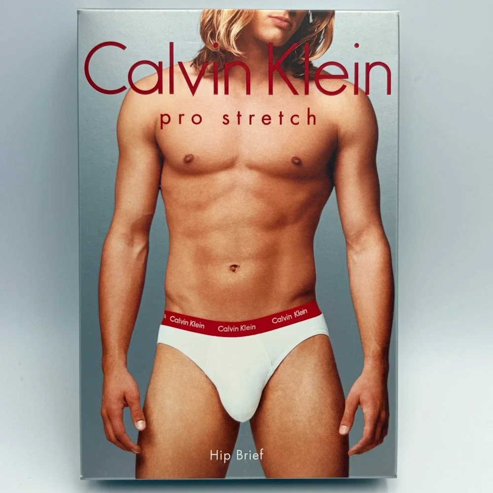 Calvin Klein Pro Stretch Hip Briefs Vintage 2003 Black Red Logo Waistband XL NIB